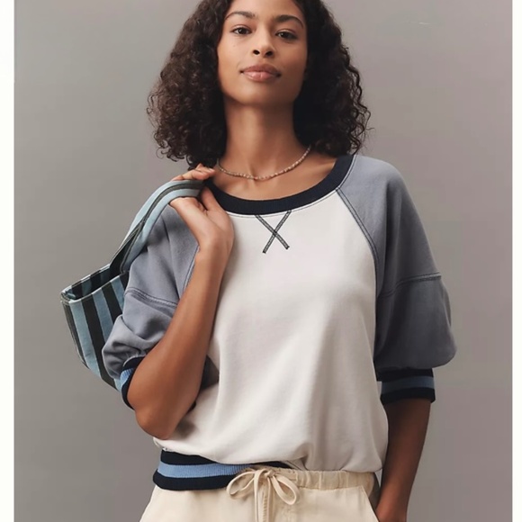 Anthropologie Pilcro Ribbed Raglan Short-Sleeve Sweatshirt - Picture 1 of 5
